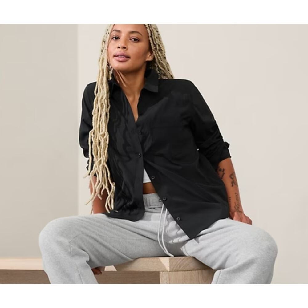 NWT ATHLETA Midday Shirt Button Down Black 2X Plus Size